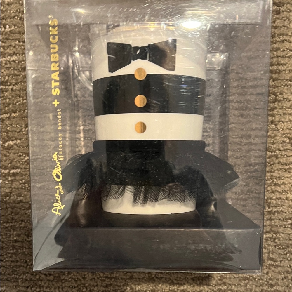 Starbucks Alice and Olivia Black and White Tuxedo Mug with Gold Buttons